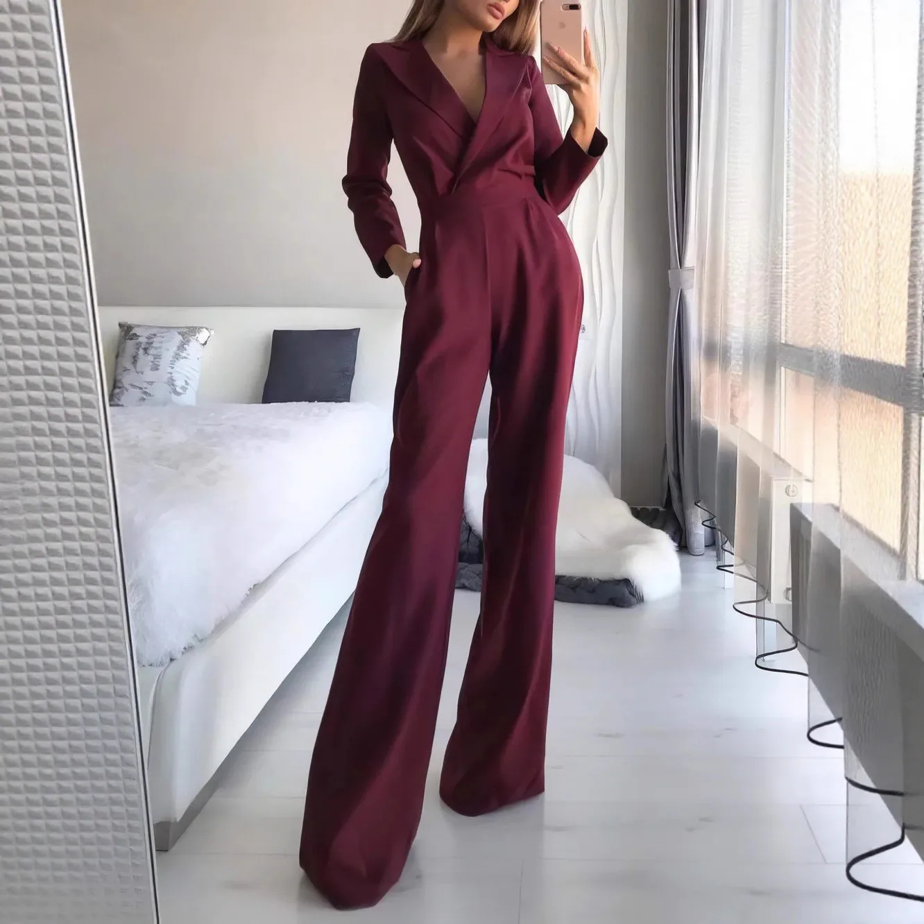 Patchwork Mid Waist Pants Straight Fit Commuter Style with Slight Stretch 3d Decoration Long Pants Women Jumpsuit Summer