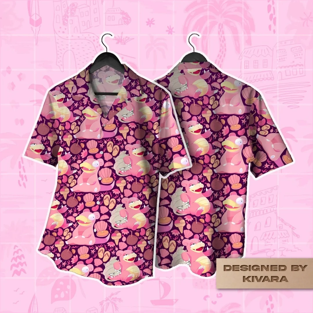 Slowpoke Hawaiian Shirt Pokémon Anime Slowpoke graphic T-shirt Summer Sports Men's T-Shirt Kid's Clothing Tee Y2k Woman ﻿