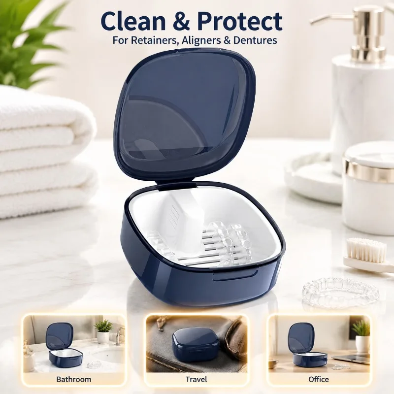 Portable Denture Soaking Case Keeps Seniors’ False Teeth Immersed Properly Practical Storage Container Cleans Orthodontic