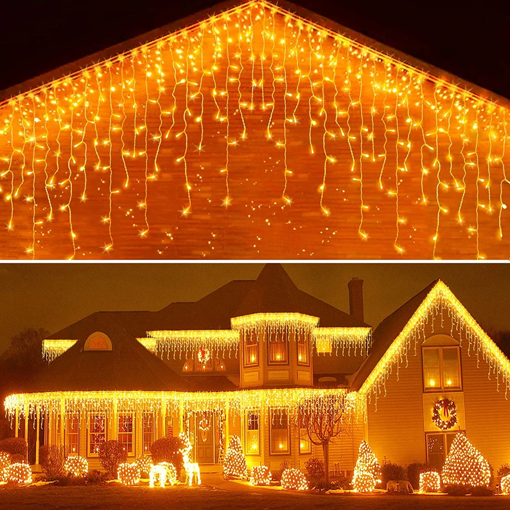 Christmas Decorations For Home Outdoor LED Curtain Icicle String Light Street Garland on The House Winter 220V 5m Droop 0.6-0.8m