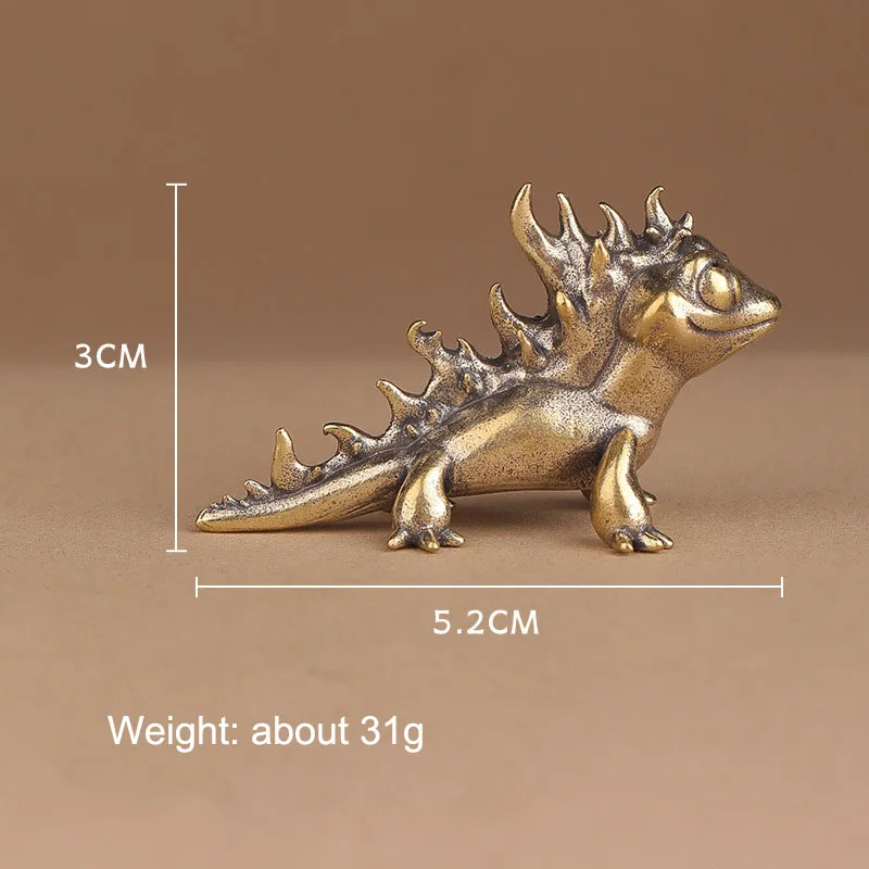 Solid Brass Chameleon Small Statue Desktop Ornaments Vintage Reptile Miniatures Figurines Animal Home Decoration Crafts Decors
