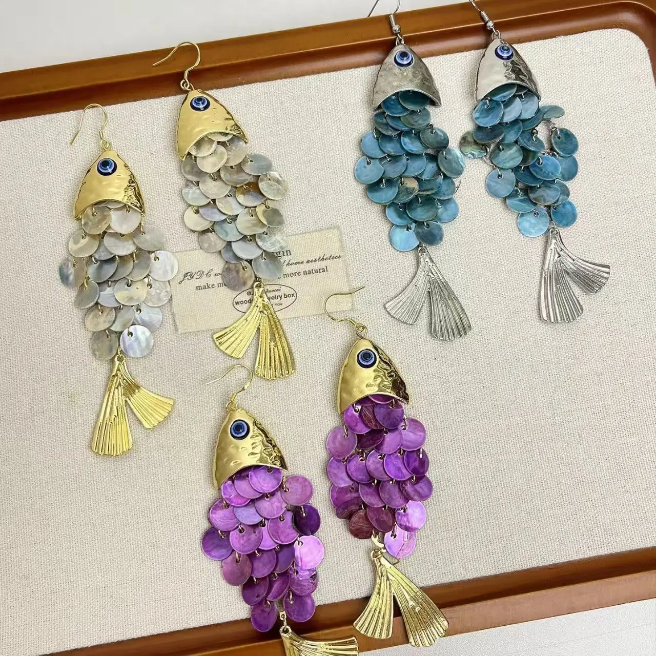 Blue Sense Fish-shaped Earrings for Women Creative Multi-layer Shell Scaly Tassel Drop Earrings Niche Exaggerated Jewelry Gift