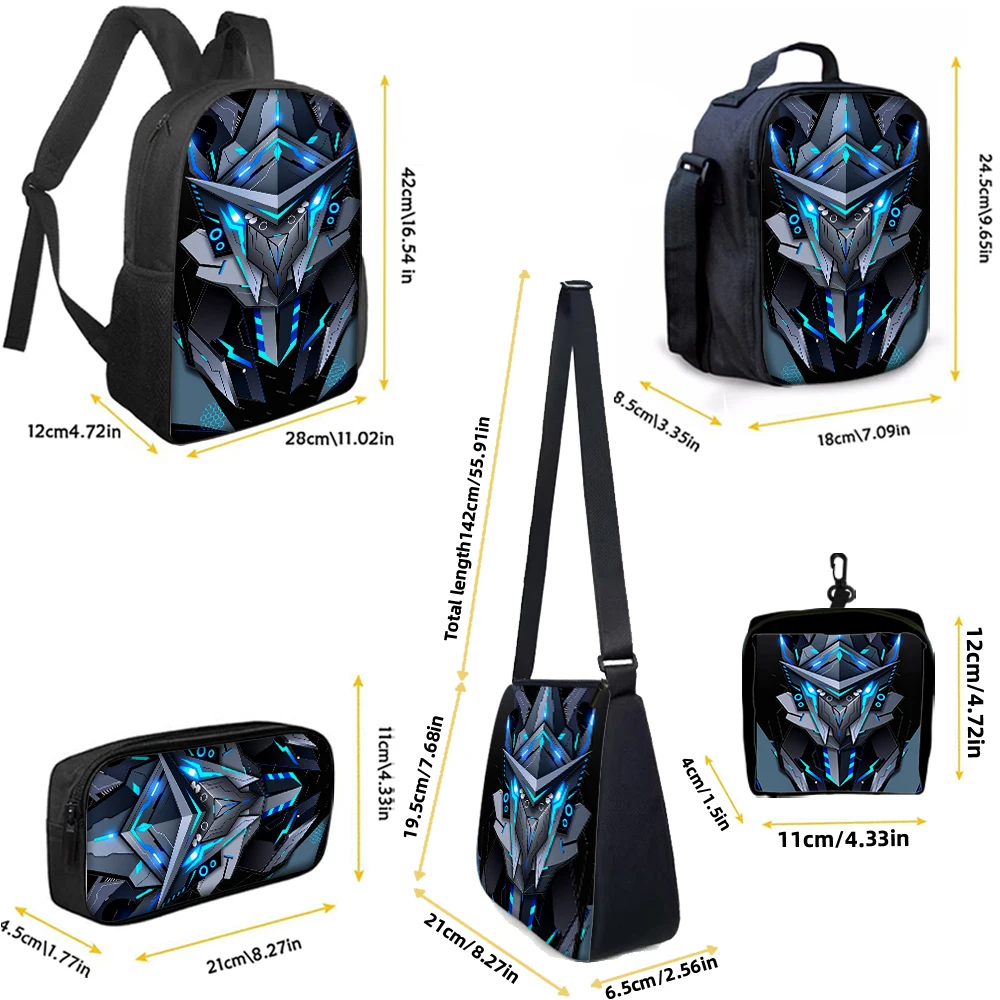 1/2/3/4/5pcs Cyberpunk Style Robot Pattern Backpack Set Lightweight Large Capacity School Bag with Shoulder Bag Pencil Bag Gift