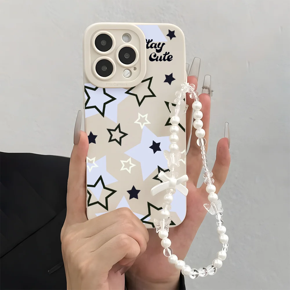 Light Blue Black Star Phone Cases For Samsung Galaxy S25 Plus FE Ultra A56 A53 A54 A55 A35 A36 S26 S24 Lanyard Wrist Strap Cover view 2