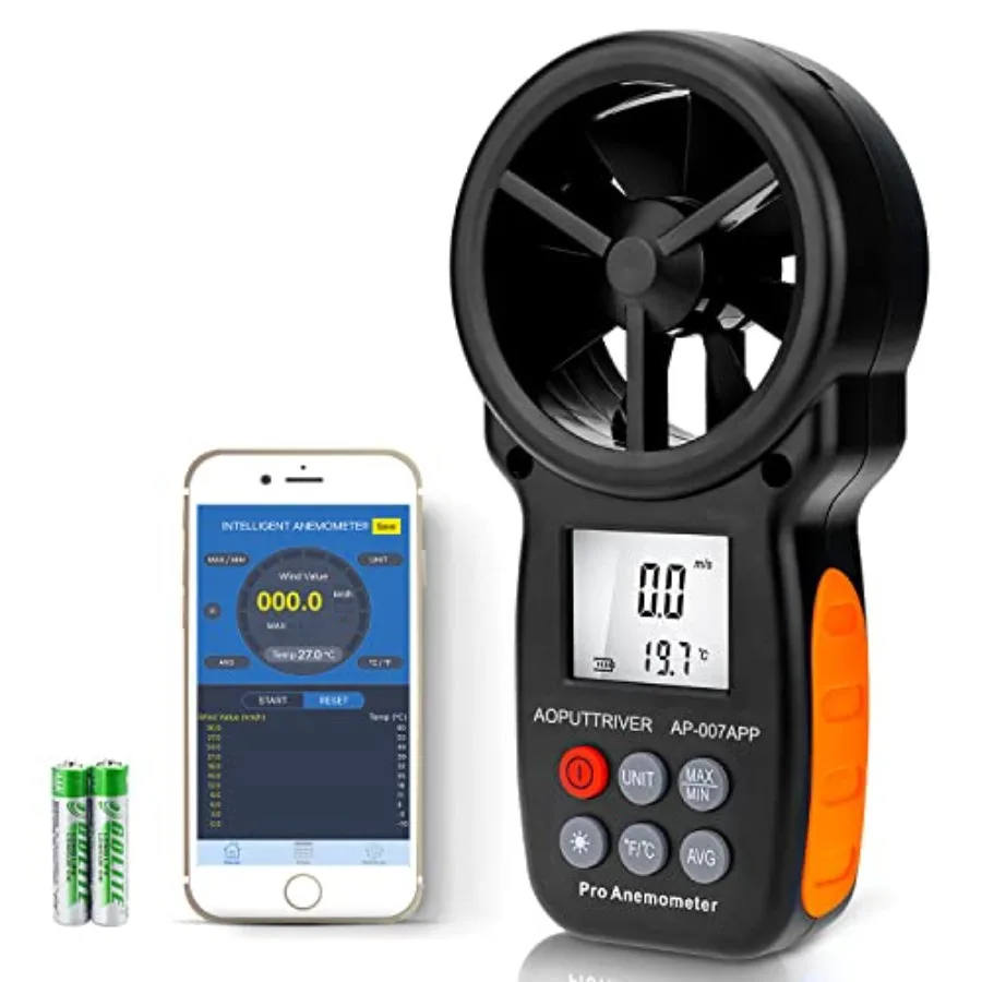 

Bluetooth AnemometerCFM Air Flow Velocity Tester Digital Wind Speed Gauge Meter with 14℉-113℉ Wind Temperature Measuring and US
