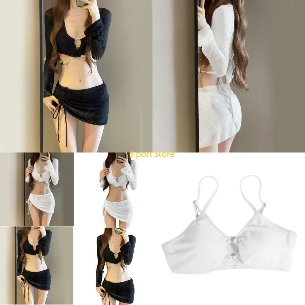 U2JB Womens 4Piece Swimsuits Triangle Tops Thong Sexy Bikinis Set with Beach Cover Up