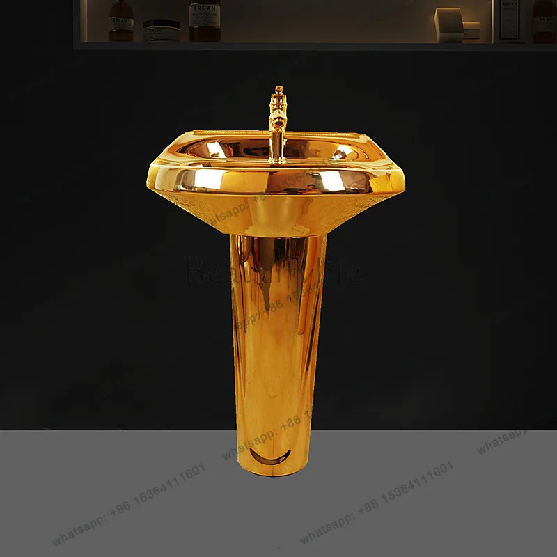 

European art golden column basin hand washing balcony split washbasin