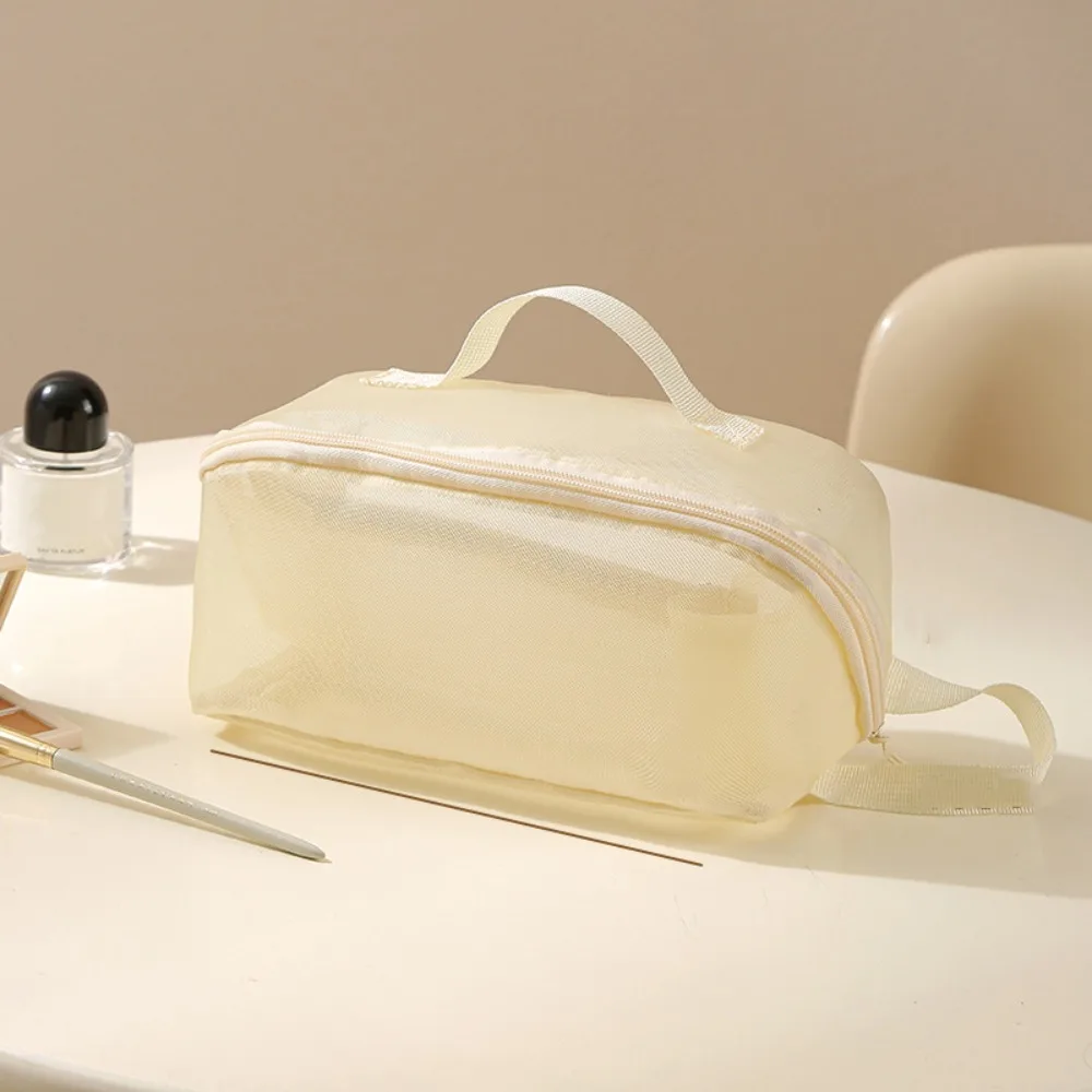 

Zipper Mesh Cosmetic Bags Transparent Large Capacity Perspective Makeup Bag Handheld Wash Pouch Double-layer Storage Bag Outdoor