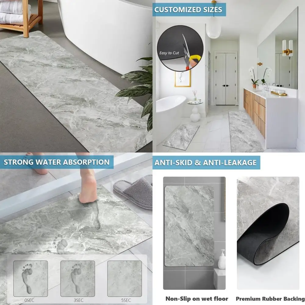 

custom-sized rubber non-slip, quick-drying, super absorbent thin bath rugs for easy door clearance and washable bathroom floor m