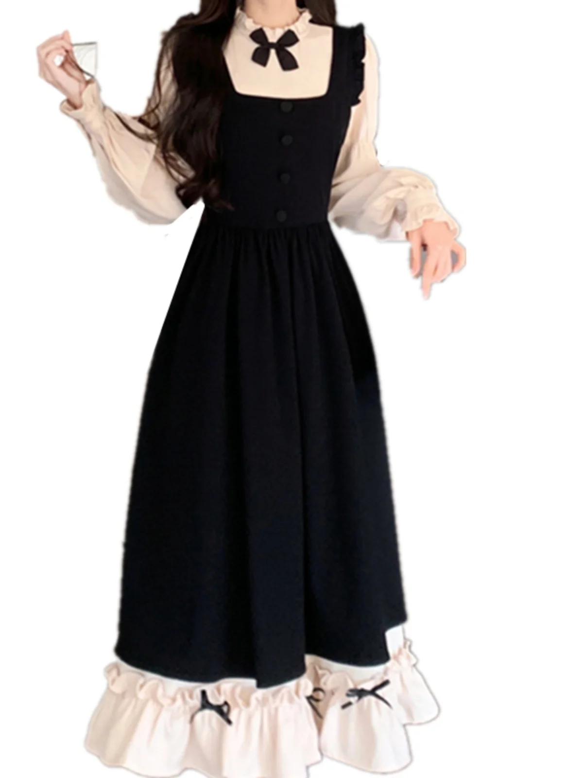 فستان لوليتا خفيف الوزن للربيع والخريف مقاس كبير على الطراز الياباني مكون من قطعتين مع حواف من الدانتيل وأشرطة كتف #4