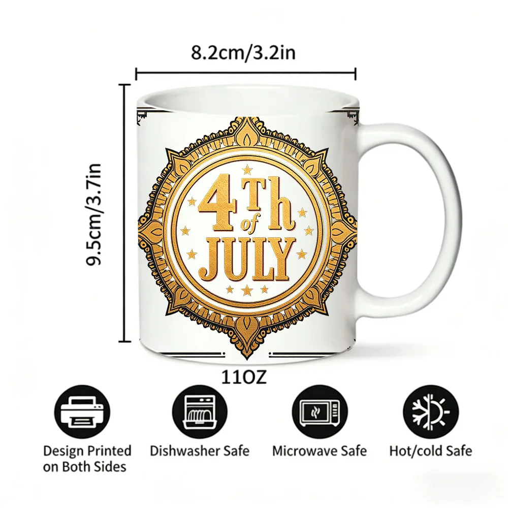 Independence Day Mug Coffee Cup Ceramic Cup Celebrate Independence with this Elegant 4th of July Decorative Print - Perfect for
