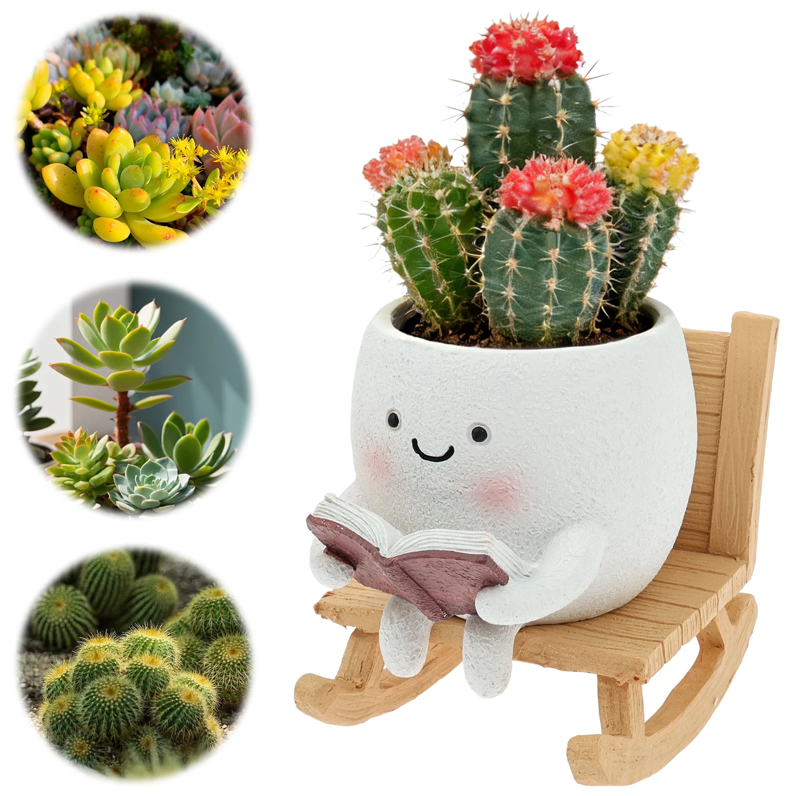 

Миниатюрный цветочный горшок в форме улыбающегося лица, имитирующий кресло-качалку, с дренажным отверстием, для суккулентов, для сада и дома