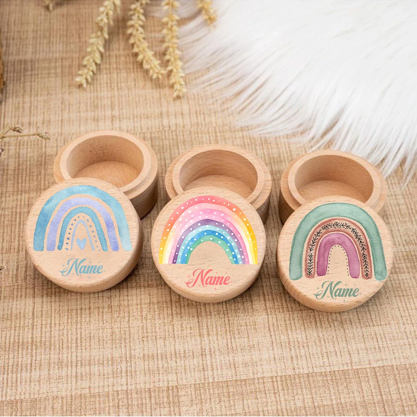 Personalized Rainbow Design Milk Teeth Storage Box Custom Name Tooth Fairy Box First Tooth Hair Keepsake Baptismal Birthday Gift
