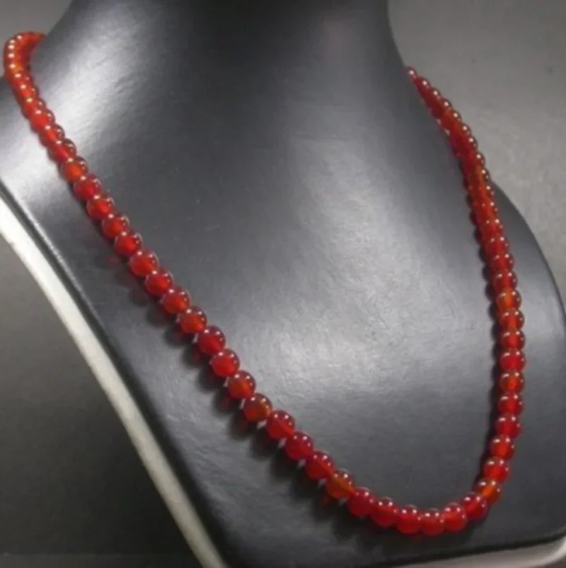 

Long 18" 6mm Red Jade Round gemstone Beads Necklace AAA