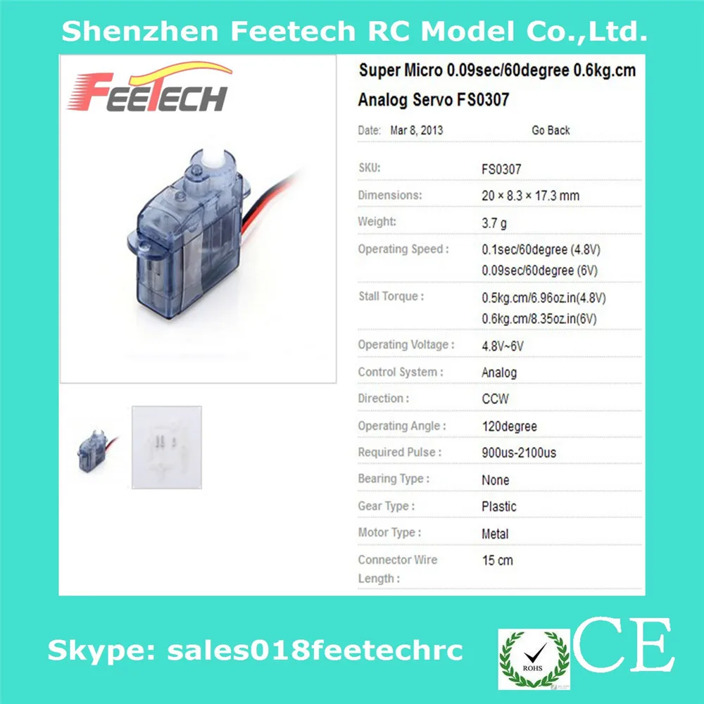 Mini Small Servo 6V 0,6Kg Kunststoffgetriebe 0,09Sec Kunststoffgehäuse 4,4G mit 20T Arm 120 Grad Analogservo für Arduin Line Bot