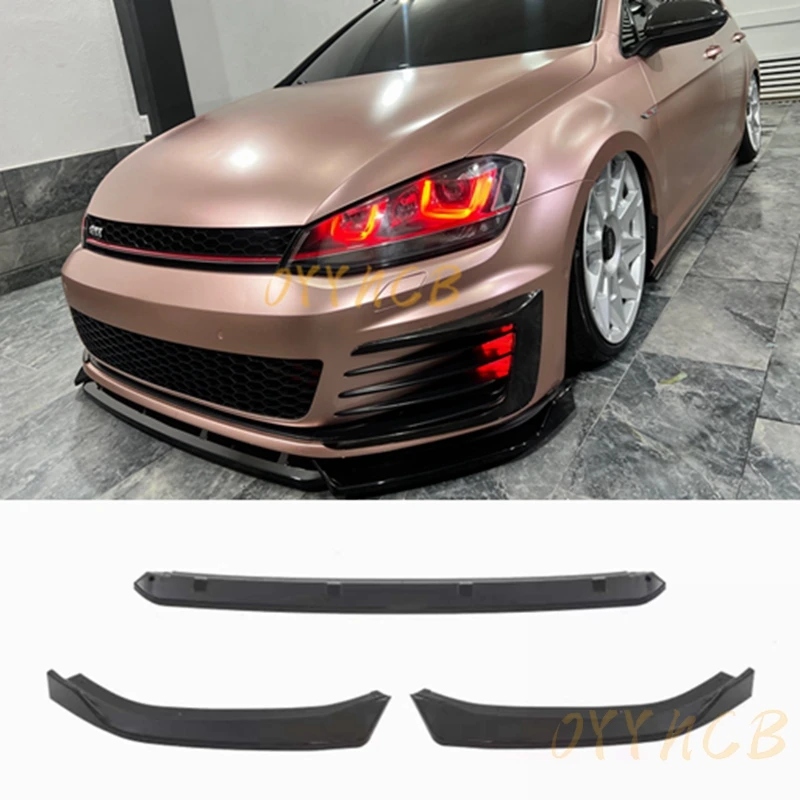 For Volkswagen GOLF MK7 GTi MAX 3-Segment Bumper Diffuser Front Lip Body Kit ABS Material black carbon fiber look