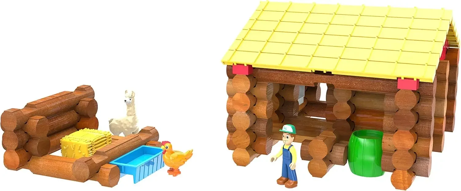 102 Parts Real Wood Logs, Ages 3+ Retro Building Gift Set for Boys/Girls, Creative Construction Engineering, Top Blocks Game Kit