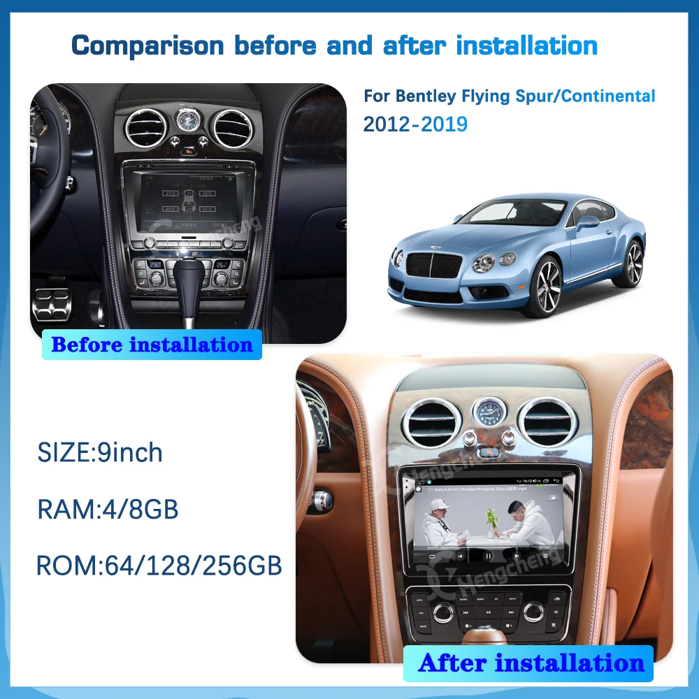 9 Android12 For Bentley Flying Spur/Continental 2012-2019 Car Multimedia Video Player GPS Navigation 8Core 8+256G Carplay 4G 360