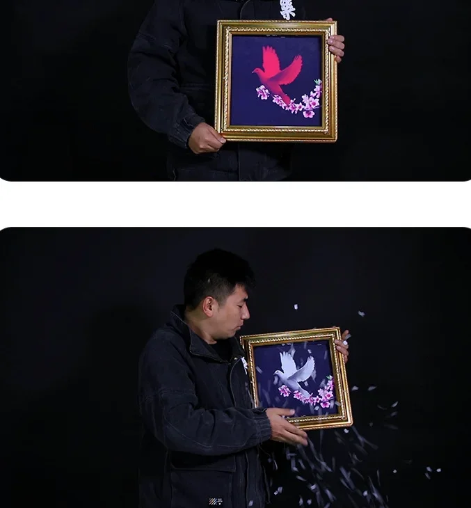 Dove Frame (Twice) Deluxe Dove Frame Pigeon Picture Chang Color To Real Bird Stage Magic Tricks Magic Props Party Magic Show Fun