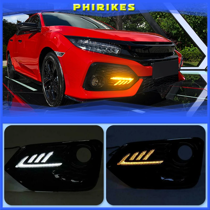 

2PCS For Honda CIVIC hatchback 2016 2017 2018 2019 Daytime Running Light LED DRL fog lamp Driving lights Yellow Turn Signal Lamp