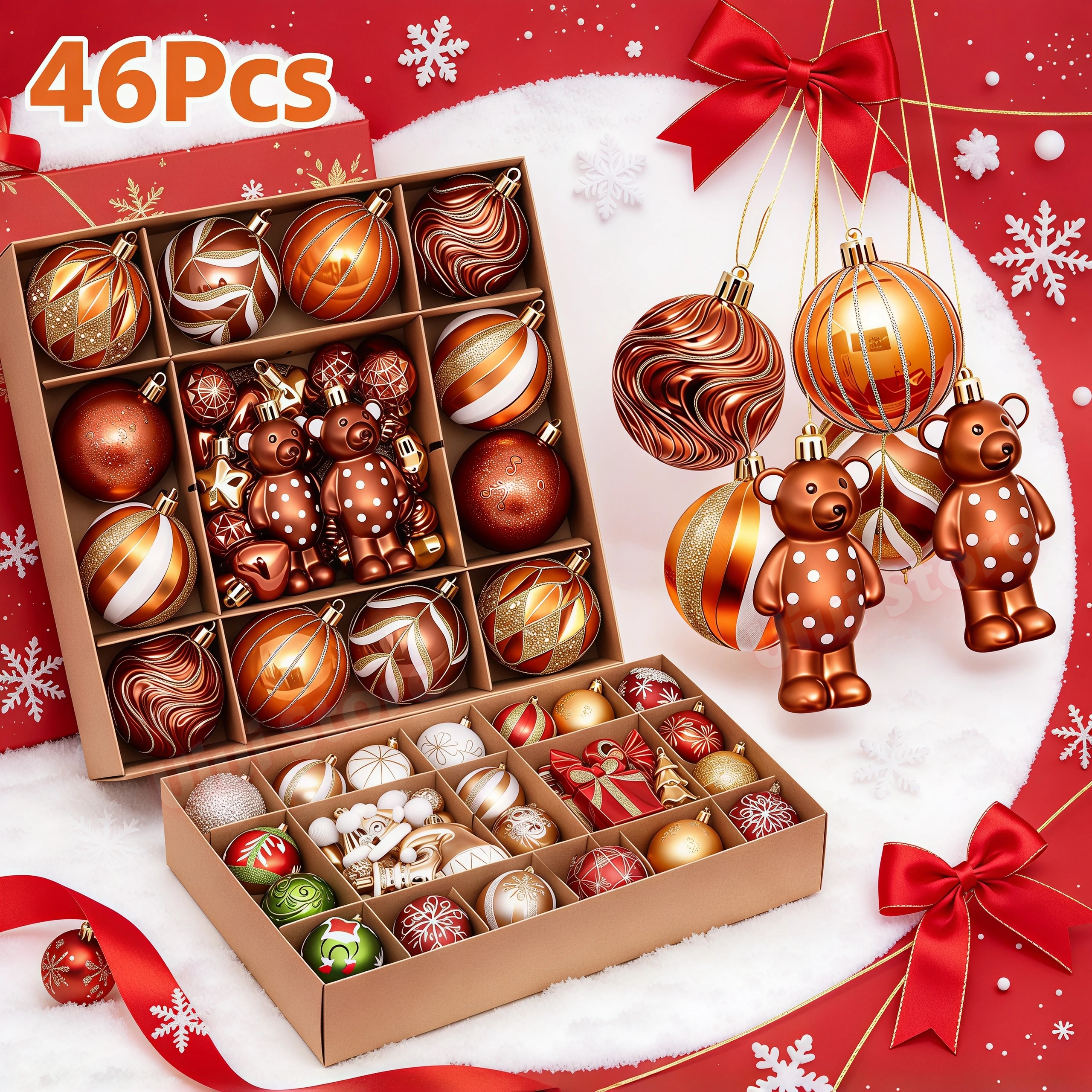 46Pcs Christmas Ornaments Gold Bronze Xmas Ball Baubles Christmas Tree Hanging Pendant New Year Home Natal Navidad Decoration