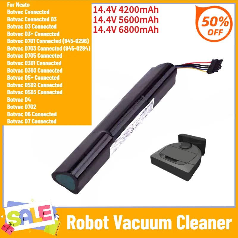 High Quality 945-0225 Battery 14.4V 4200mAh 5600mAh 6800mAh for Neato Botvac Connected D3 D4 D5 D6 D7 Robot Vacuum Cleaner