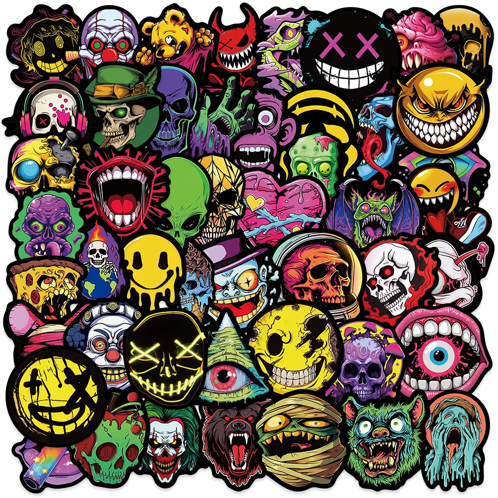 10/25/50pcs Horror Skull Grimace Stickers Graffiti for DIY Phone Laptop Guitar Suitcase Car Skateboard Motorcycle Helmet