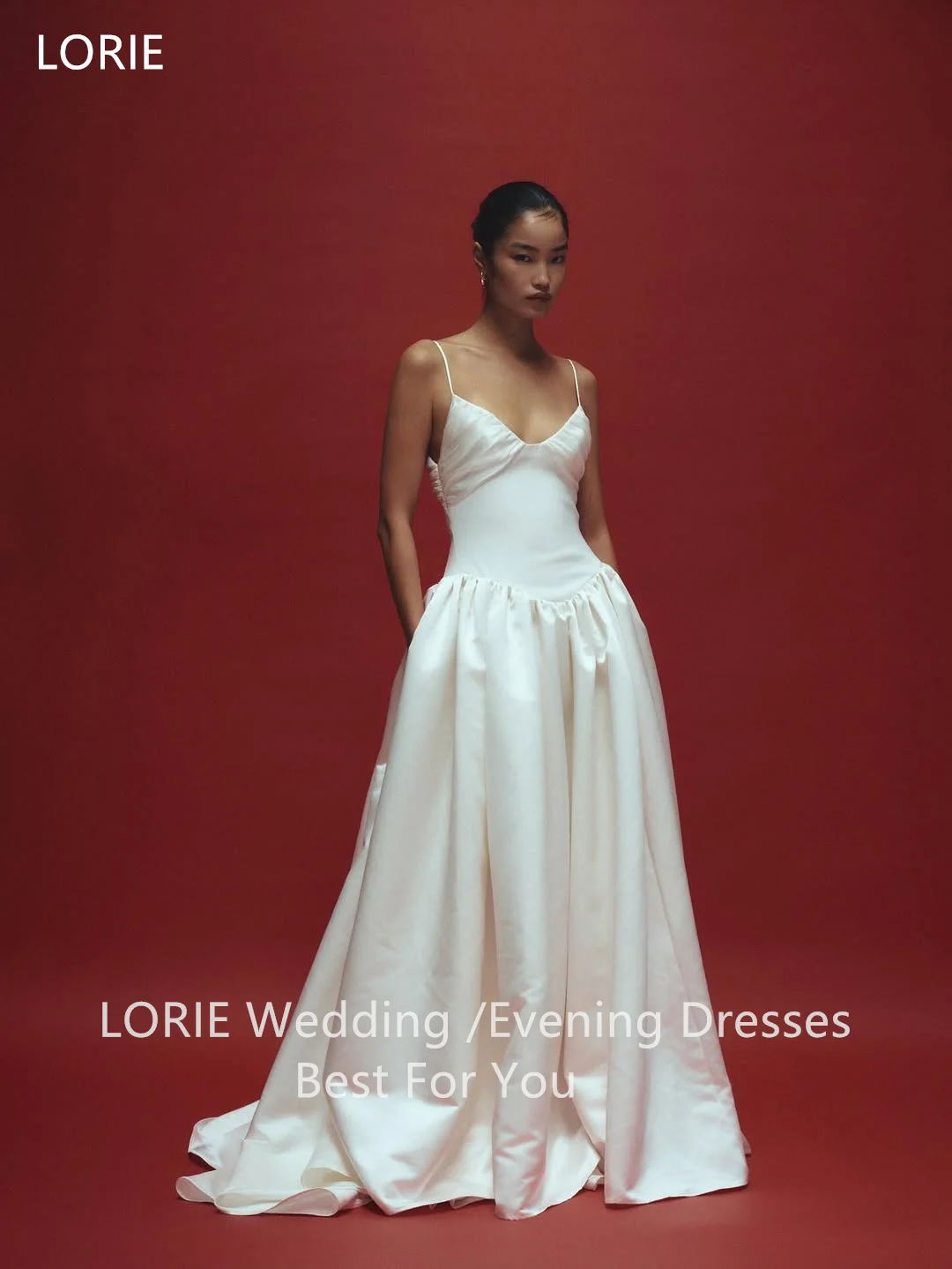 LORIE فساتين زفاف أنيقة من الساتان بدون حمالات على شكل حرف a بدون أكمام فستان حفلات العروس مطوي بفتحة جانبية زي العرائس حسب الطلب