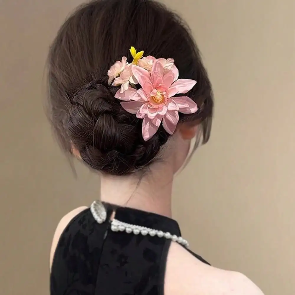 

1PC Pink Flower Hair Clip Artificial Dahlia Floral Hair Barrette Bohemian Wedding Party Women Girls Hair Accessory