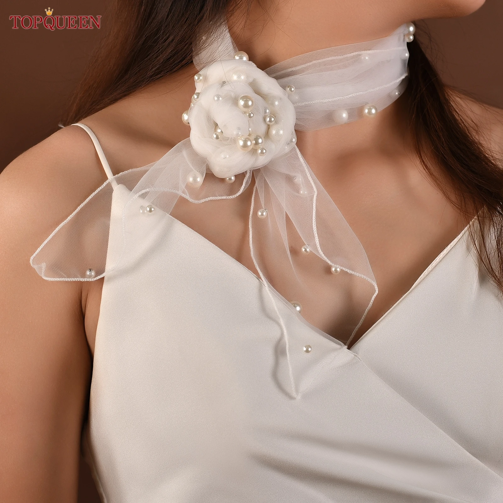 

TOPQUEEN G130 Свадебная шаль Женский жемчужный шифоновый шелковый шарф Аксессуары для праздничного платья Можно сделать свадебные аксессуары Настраиваемые