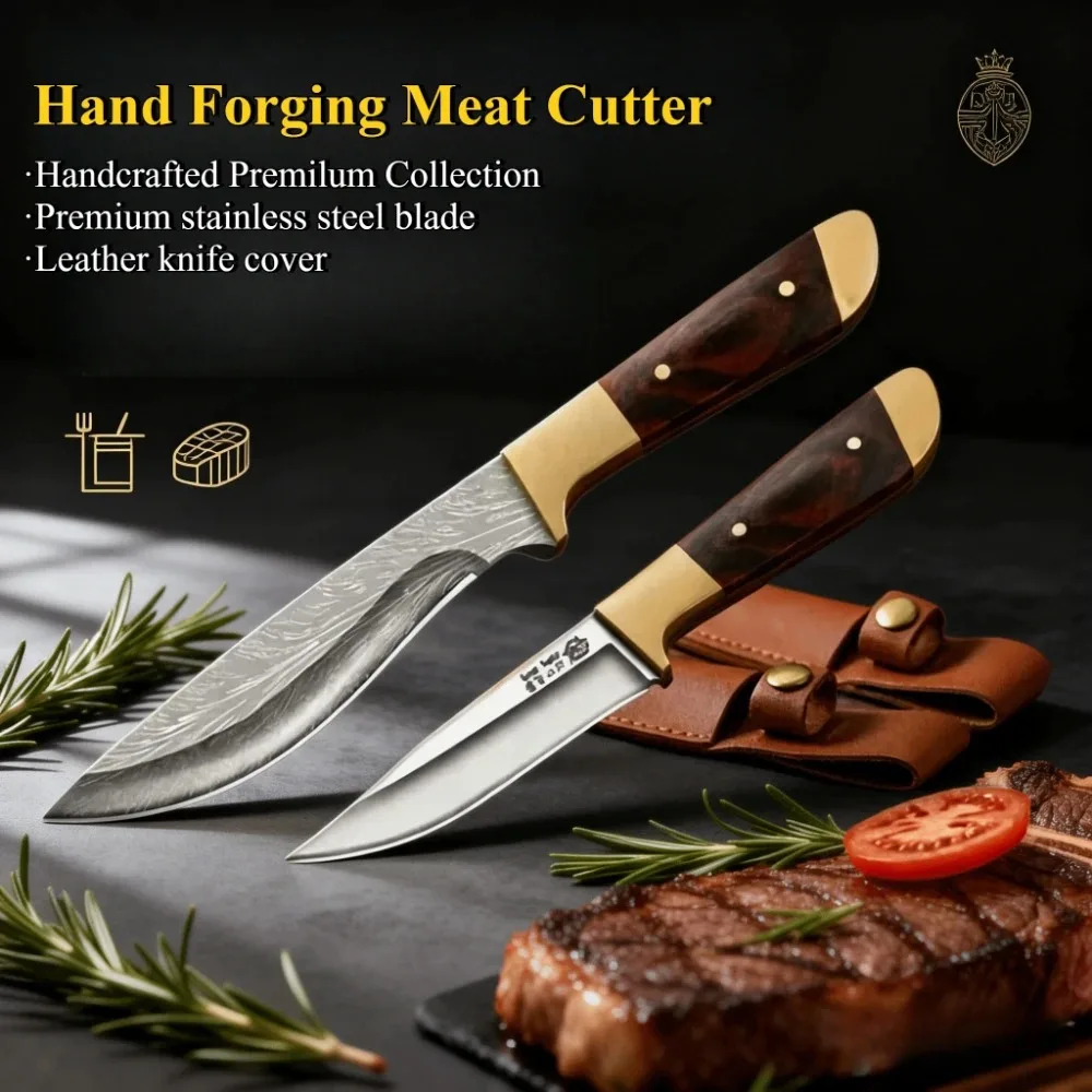 1.2Pcs Premium Kitchen Knife Stainless Steel Hand Steak Meat Knife Ultra Sharp Barbecue Cutter Knife Multifunction Fruit Knife