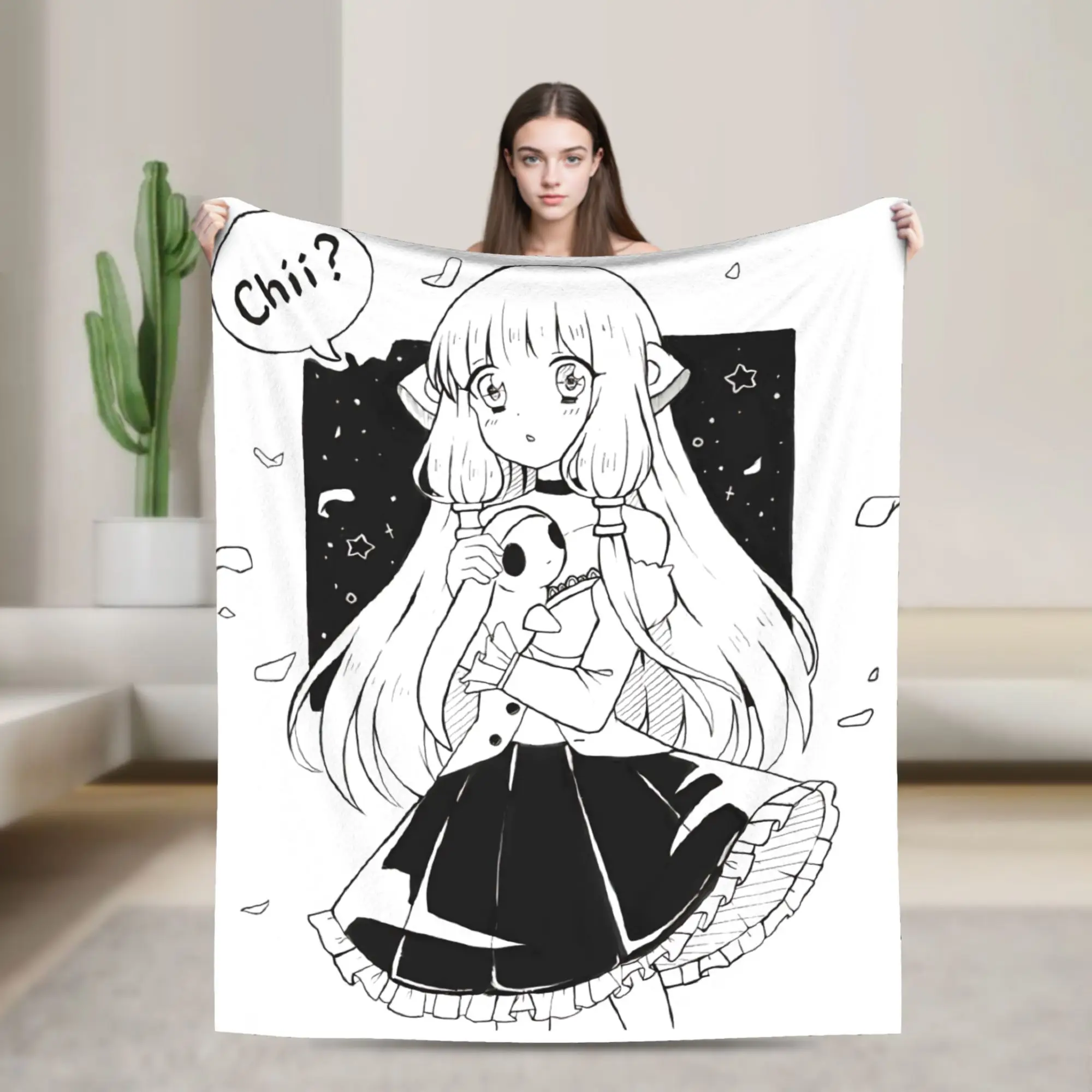 Chii- Chobits Poster Blankets  Wool Vintage Soft Throw Blankets for Bedding Lounge Spring/Autumn