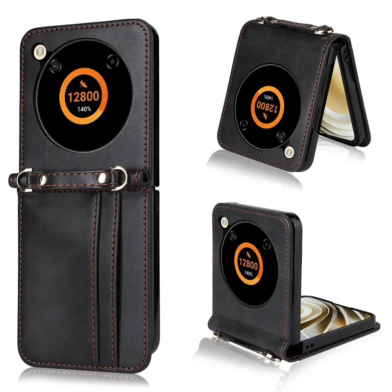 Lanyard Integrated Shockproof Card Slot Leather Case for ZTE Nubia Flip Anti-Scratch Protective Phone Cover For ZTE Libero Flip