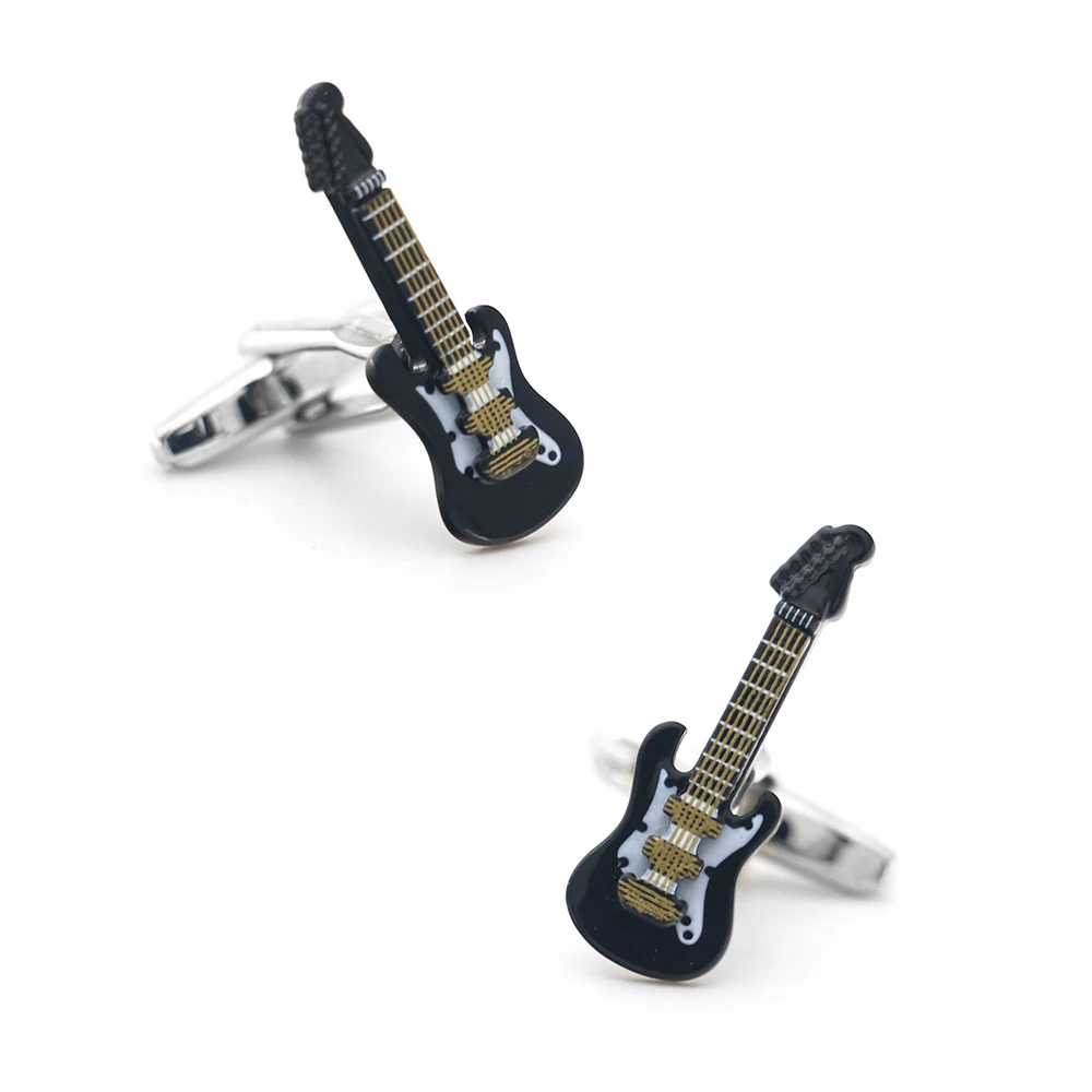 iGame Guitar Cuff Links Quality Brass Material Black Color Cool Bass Design Cufflinks Wholesale & Retail