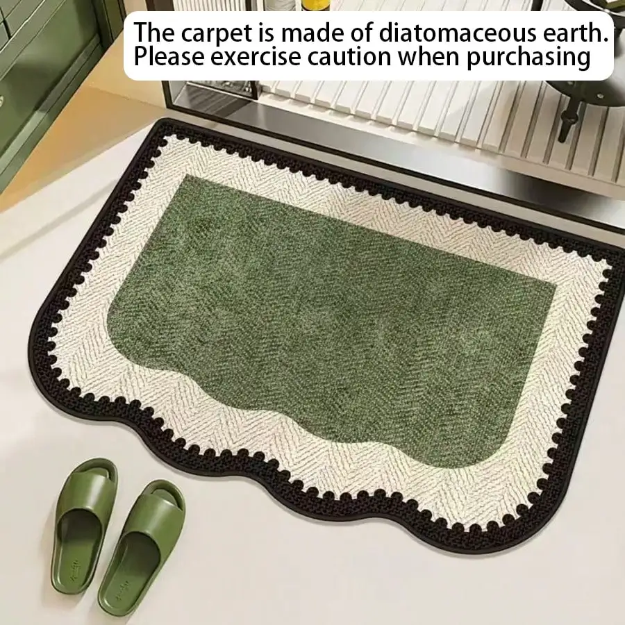 1pc Green, White & Black Wavy Edge Asymmetric Shape Bath Mat, Bathroom Rug, Door Mat, Small Carpet, Washable Carpet For Home Decor, Bedroom, Outdoor Use sh260323163475615628835