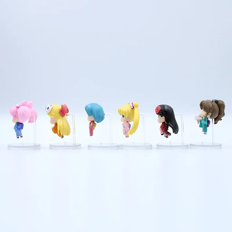 6PCS Anime Sailor MoonFigure Kimono Cartoon Figuarts Mini Kaiou Michiru Tomoe Hotaru Meiou Setsuna Toys For Girls Model Dolls view 2