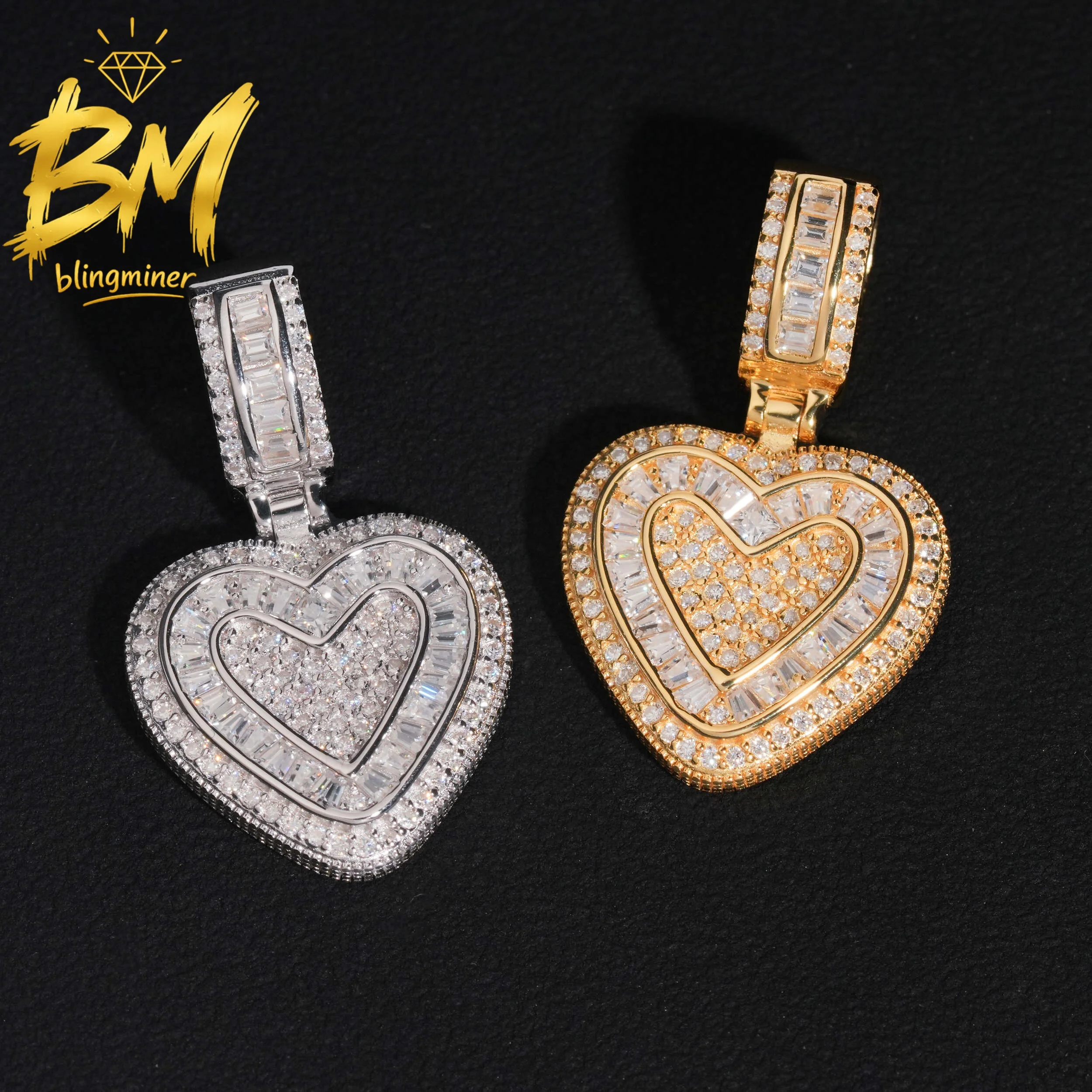 Blingminer New Coming Heart Shape VVS Moissanite Pendant For Men Women S925 Silver Pendants Jewelry Pass Diamonds Tester GRA