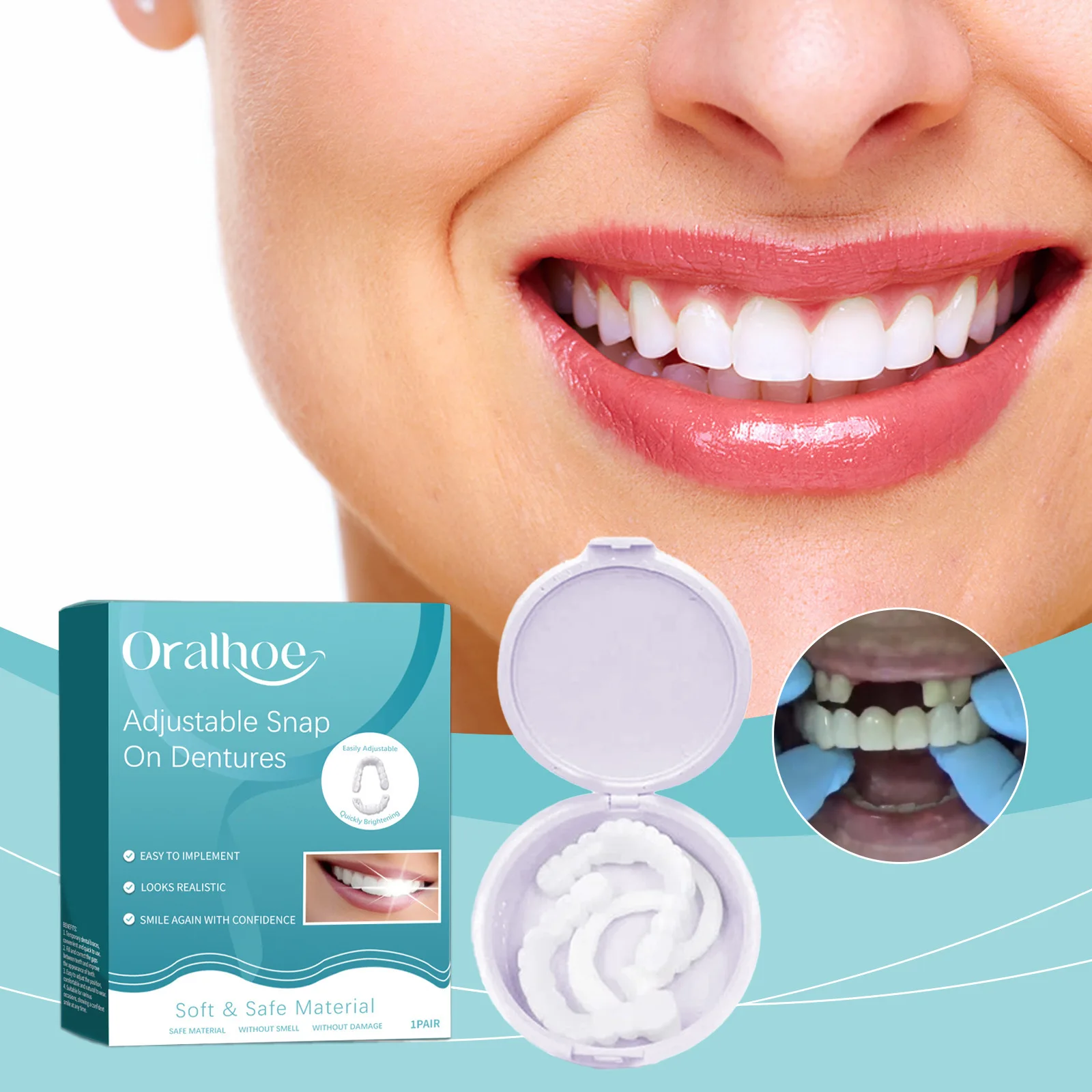 

Teeth Veneers Whitening Braces Cavity Repair Temporary Artifact False Teeth Cover Perfect Smile Comfortable Fit Firm Denture Kit