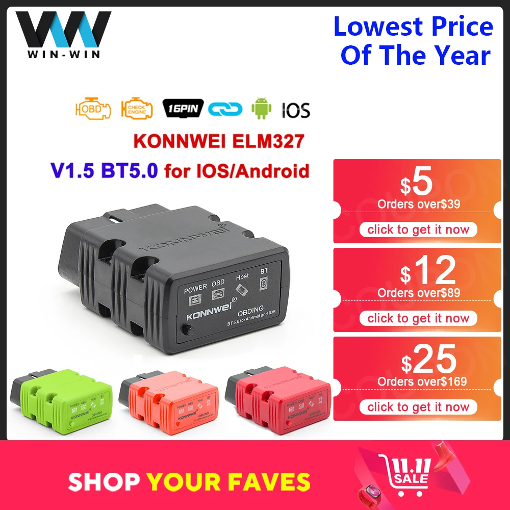 KONNWEI KW902 ELM327 V1.5 OBD2 Scanner Bluetooth 5.0 for IOS Android ODB2  OBD 2 Auto Car Diagnostic Tool PK Vgate