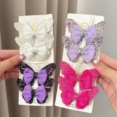 Imagen 2 del producto Arcos de arcoíris, pinzas para el cabello de mariposa con purpurina de 3,15 pulgadas para mujeres y niñas, horquillas, pasadores bonitos para niños, accesorios para la cabeza para niños, 2 unids/lote