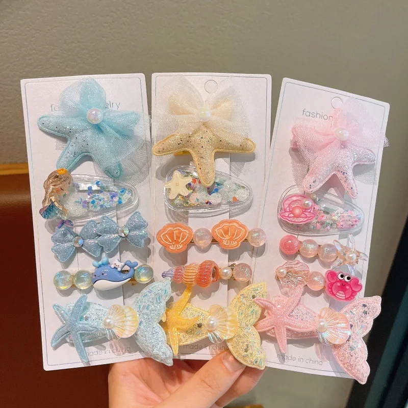 

5pcs/set Girls Oceanic Pearl Starfish Hair Clip Children's Hair Accessories Korean High Quality Duckbill Clips Hair Decorations