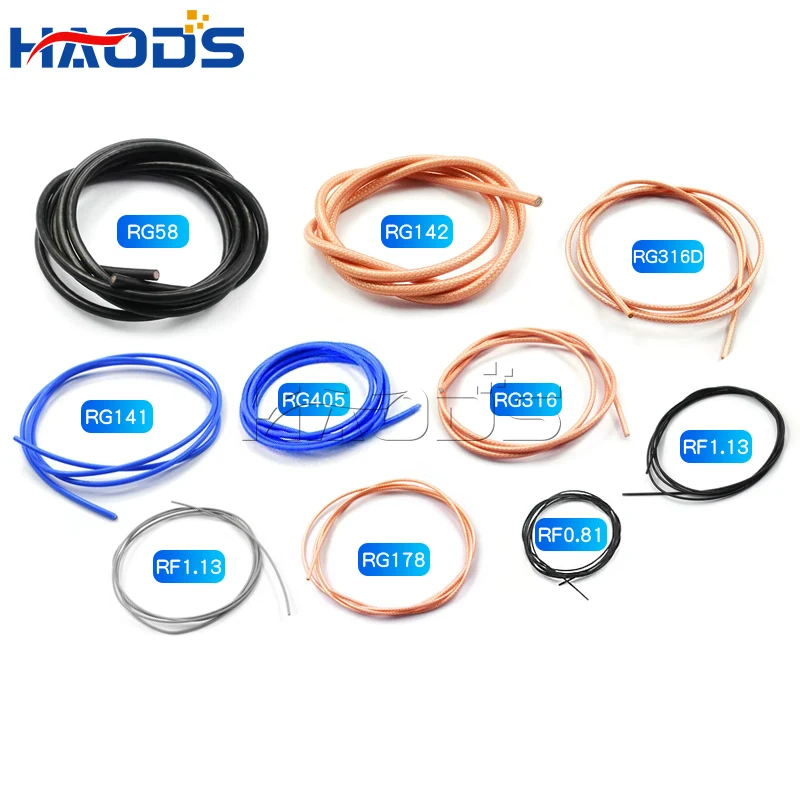 NEW RF Coaxial Cable  RF0.81 RF1.13 RG178 RG174 LMR100 RG316 RG316D RG58 RG141 RG142 RG405 RG402 Wire Low Loss 50Ohm 1meter Long