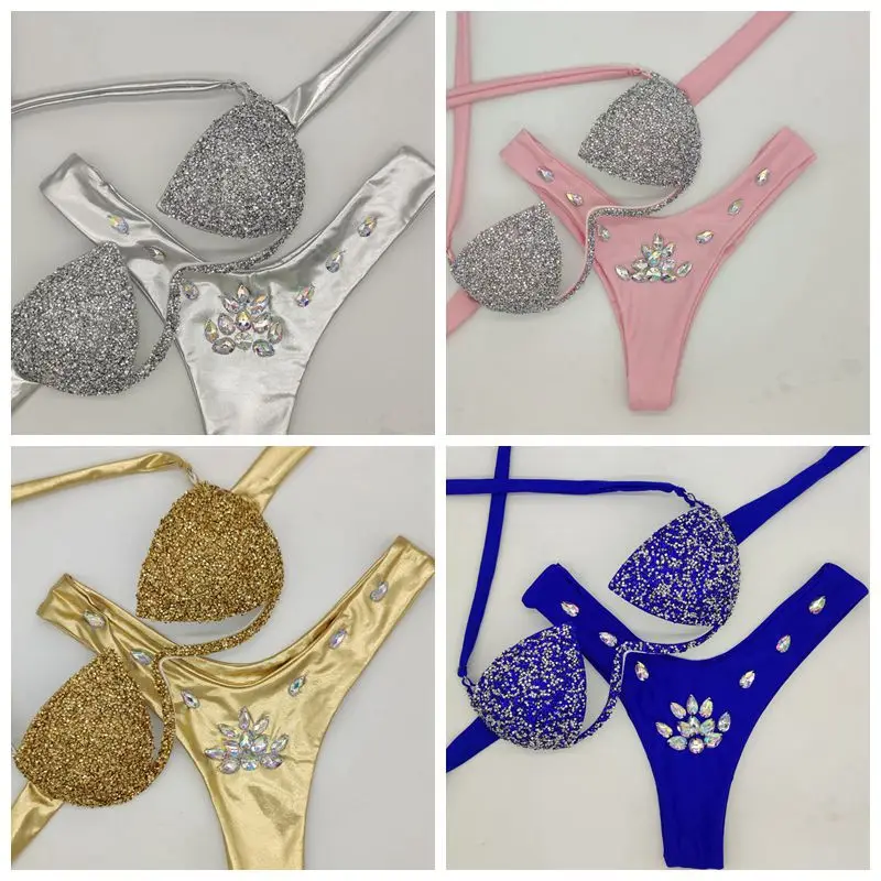 Bikini con diamantes para chica, traje de baño con lentejuelas europeo y americano, ropa interior Sexy, para club nocturno, 2022