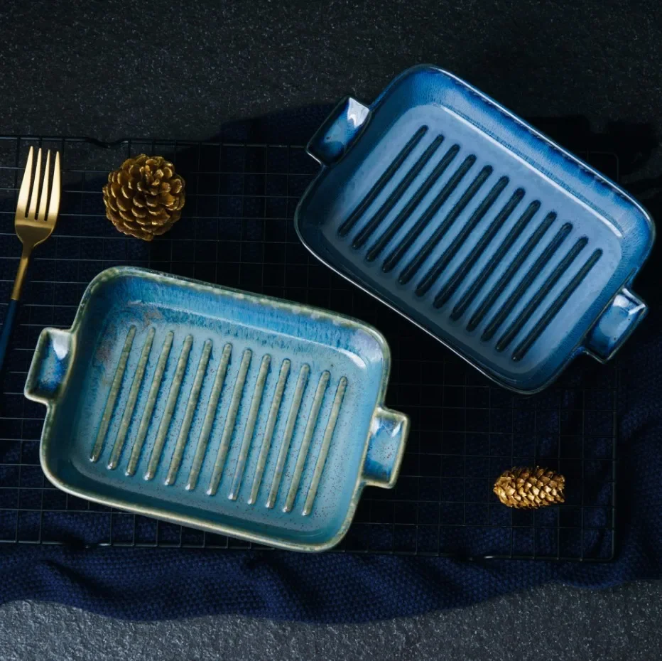 LingAo    Creative kiln glazed ceramic baking tray, pasta tray