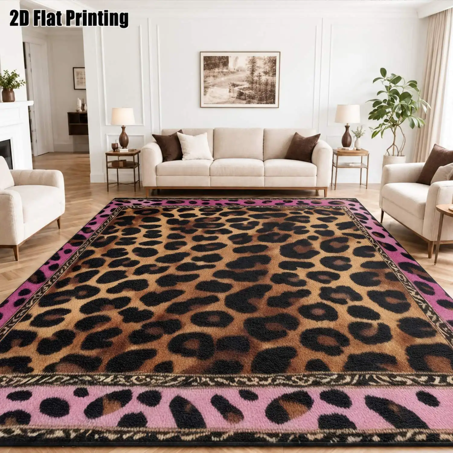 1Pc 2D Printed Leopard Pattern Carpet: Modern Minimalist, Nordic/Instagram Style, Vintage, Washable, Multi-Size, Suitable for Home Decor as Entryway, Dining, Foyer, Bedroom, Living Room Mats