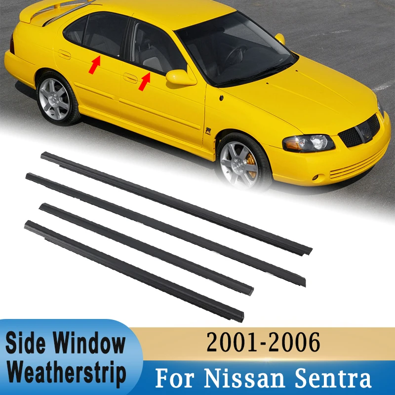

Side Door Outer Window Weatherstrip Side Door Glass Sealing Belt Metal & Rubber Moulding Trim Seals for Nissan Sentra 2001-2006