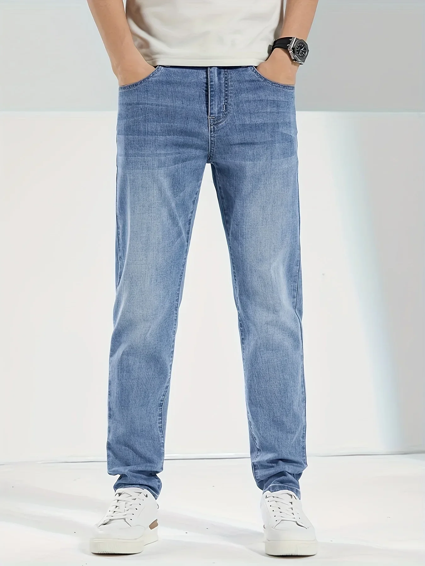 Jeans men's slim straight leg soft and comfortable light stretch spring casual pants