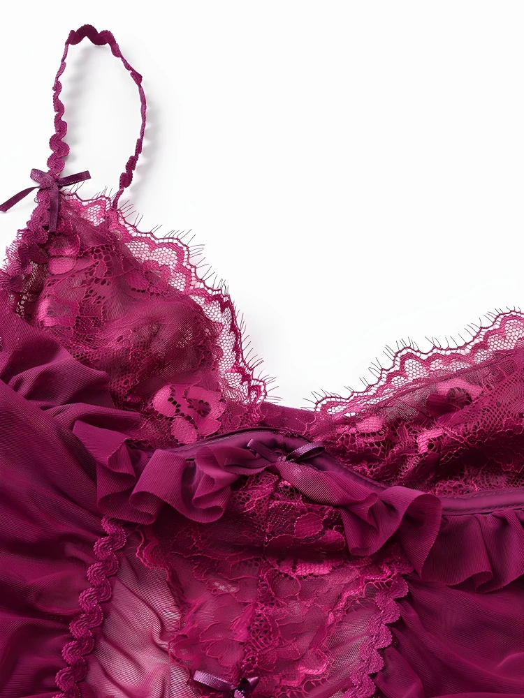 ชุดนอนบอดี้สูทลูกไม้เซ็กซี่ ดีไซน์ดั้งเดิมสำหรับผู้หญิง ผ้าซีทรู ดูดีเยี่ยม สไตล์ Pure Desire รุ่น Sle 2025 ใหม่ล่าสุด ฤดูใบไม้ผลิ กางเกงเอวสูง