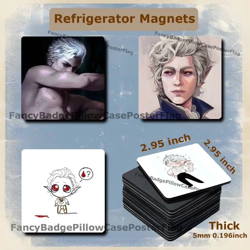 Astarion B-Baldurs-S G-Gate 3 Fridge Refrigerator Magnet Set Creative Square Decorative Adhesive Stickers Magnets Festival Gift