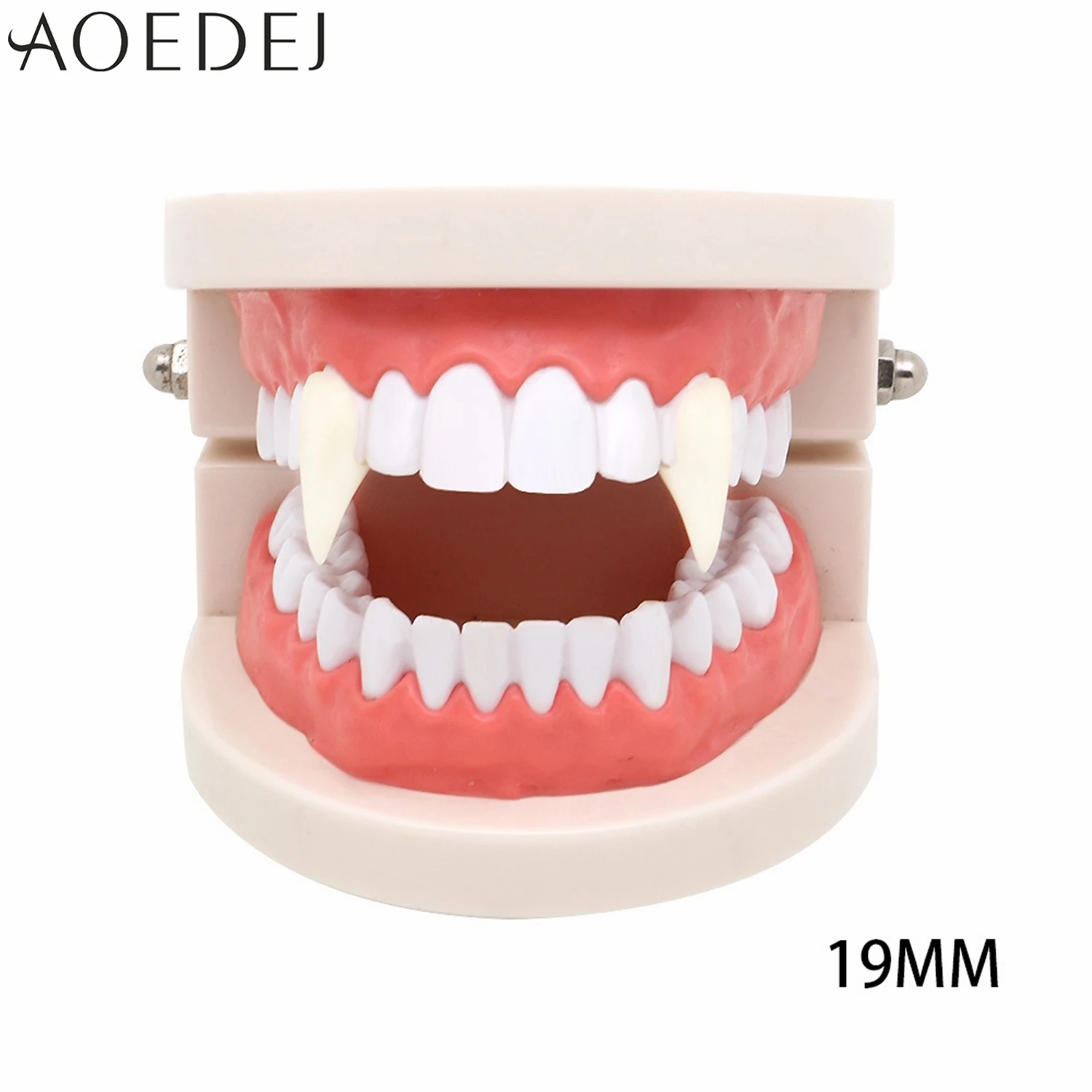 AOEDEJ, 1 par, 13/15/17/19MM, colmillos de vampiro para Halloween, dentaduras postizas de resina, dientes de vampiro para hombres y mujeres, accesorios para fiesta de Cosplay, colmillos, regalos